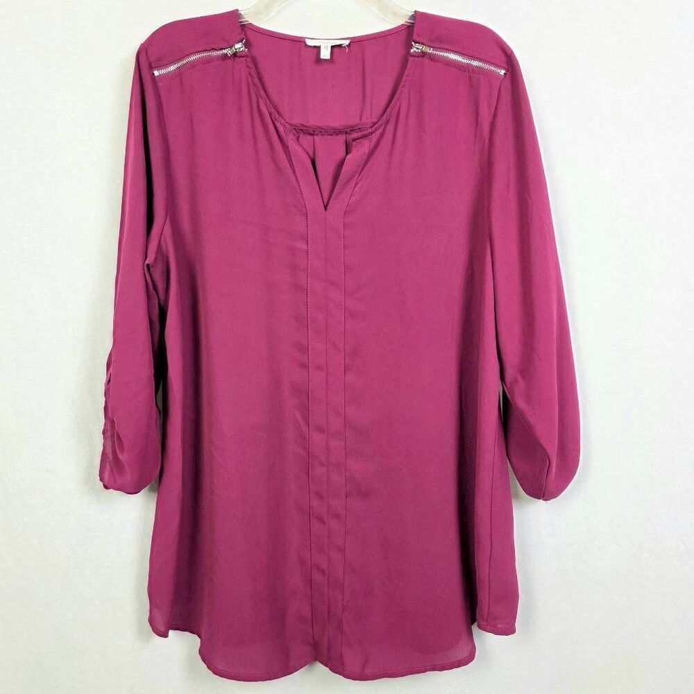 Maurices Zip Shoulder Blouse XL Pink 3/4 Sleeve